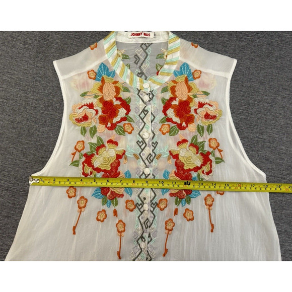 Johnny Was White Embroidered Floral Dress Size S Cupra Rayon Button Down - Picture 4 of 7
